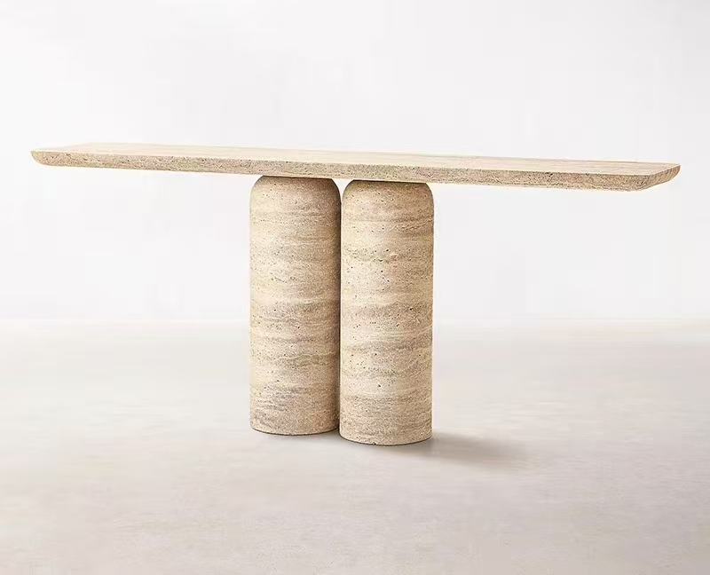 Stone Table Top White Travertine Rectangular Cafe Table