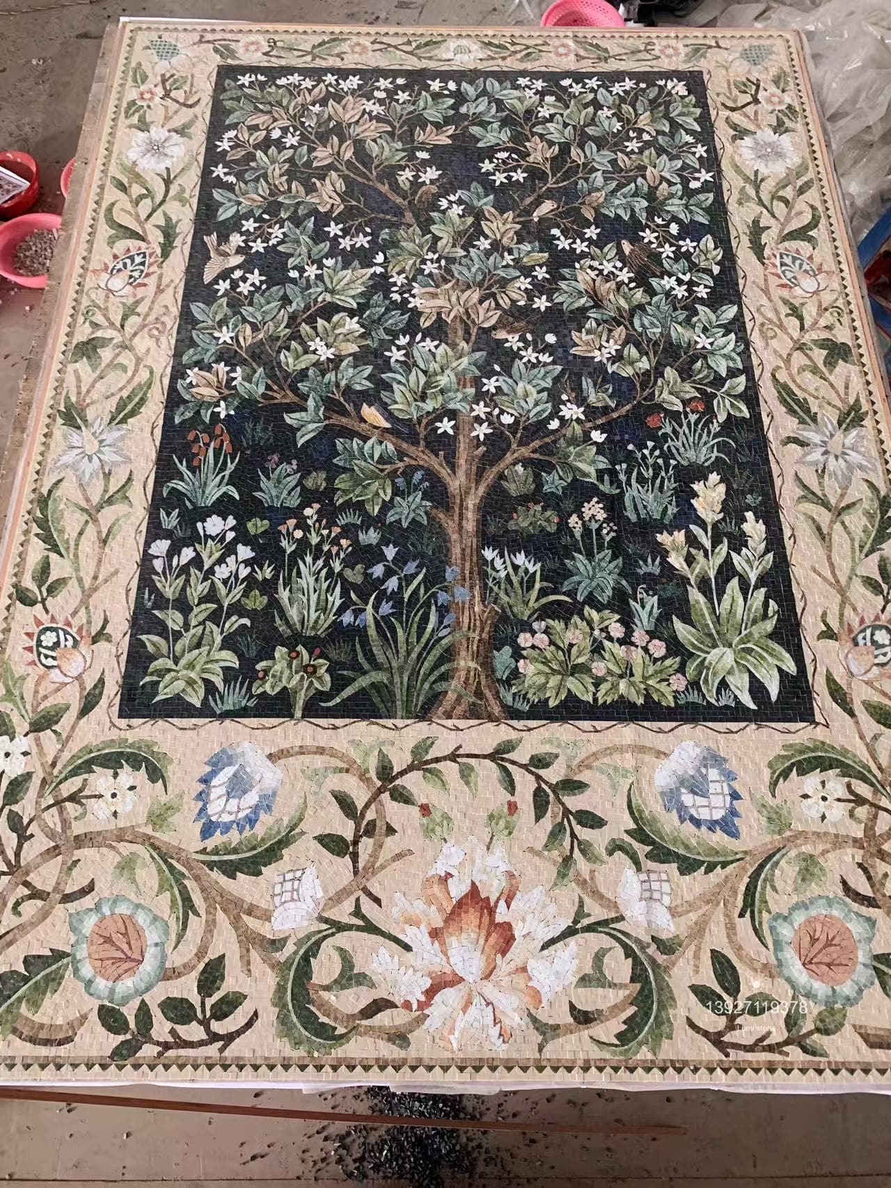 Blac Marble+Beige Marble Inlay Stone Artwork Waterjet Cut