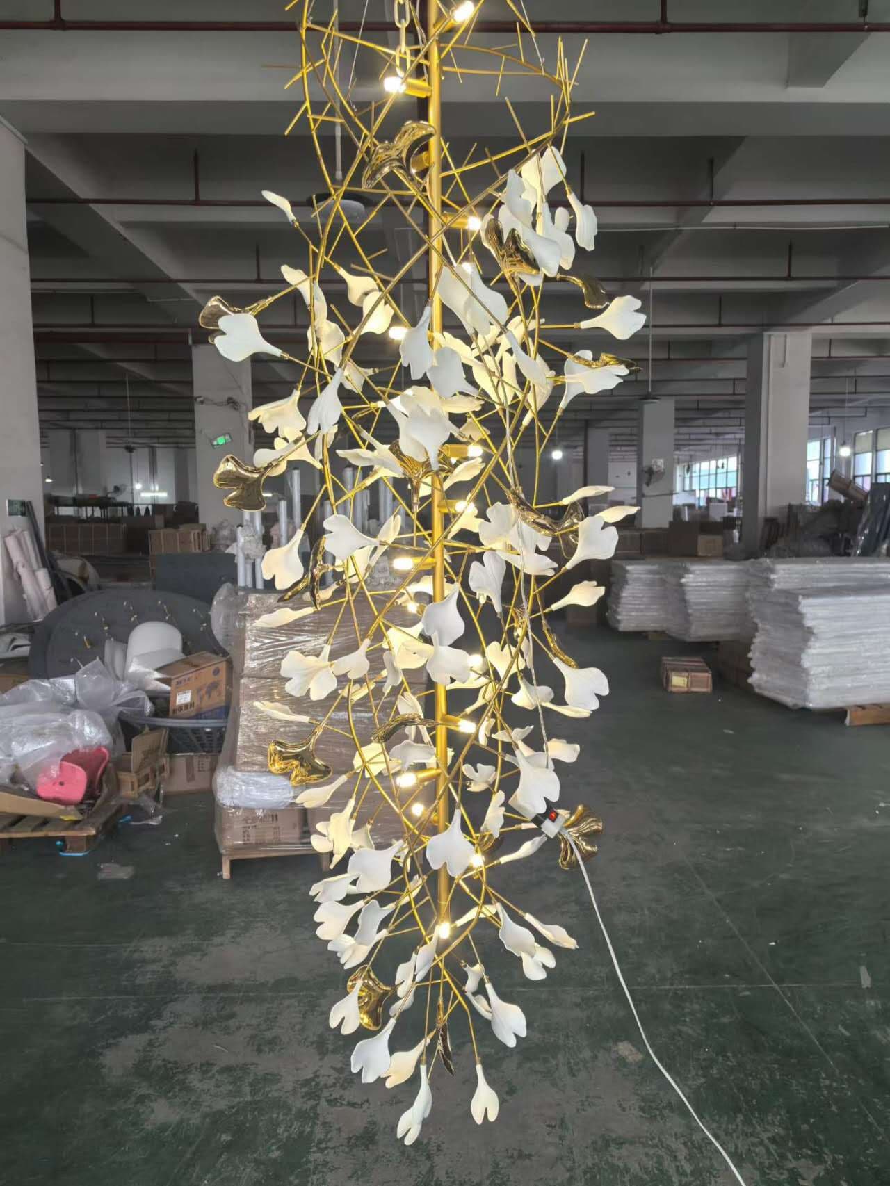 Decoration Hotel Villa Home Pendant Light Ginkgo Leaf Metal Ceramics Luxury Chandelier
